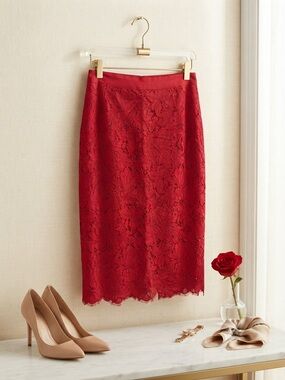 H&M Red Lace Pencil Skirt
